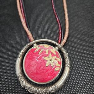 Laura Ashley vintage enamel pink and silver tone necklace 16-22"